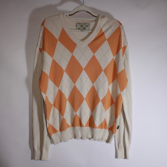 Jed Orange And Cream Argyle Knitted Sweater Size XL - Picture 1 of 5